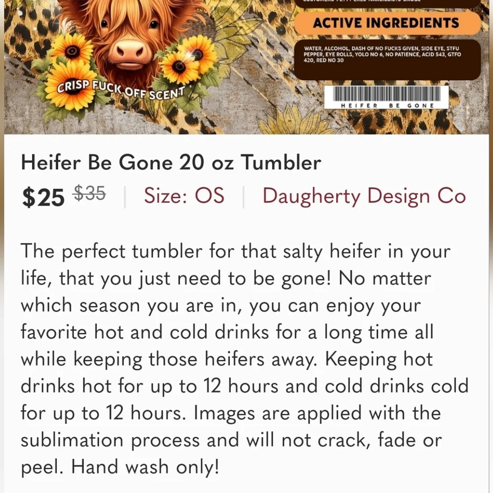 Heifer Be Gone 20 oz Tumbler - Picture 3 of 9